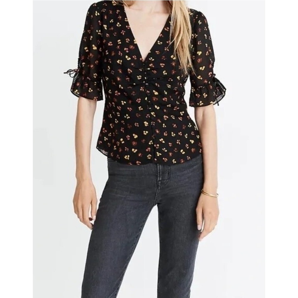 Madewell Daylight Floral Blouse Sz 10 ASO "Charmed" Black Yellow Dark Romantic